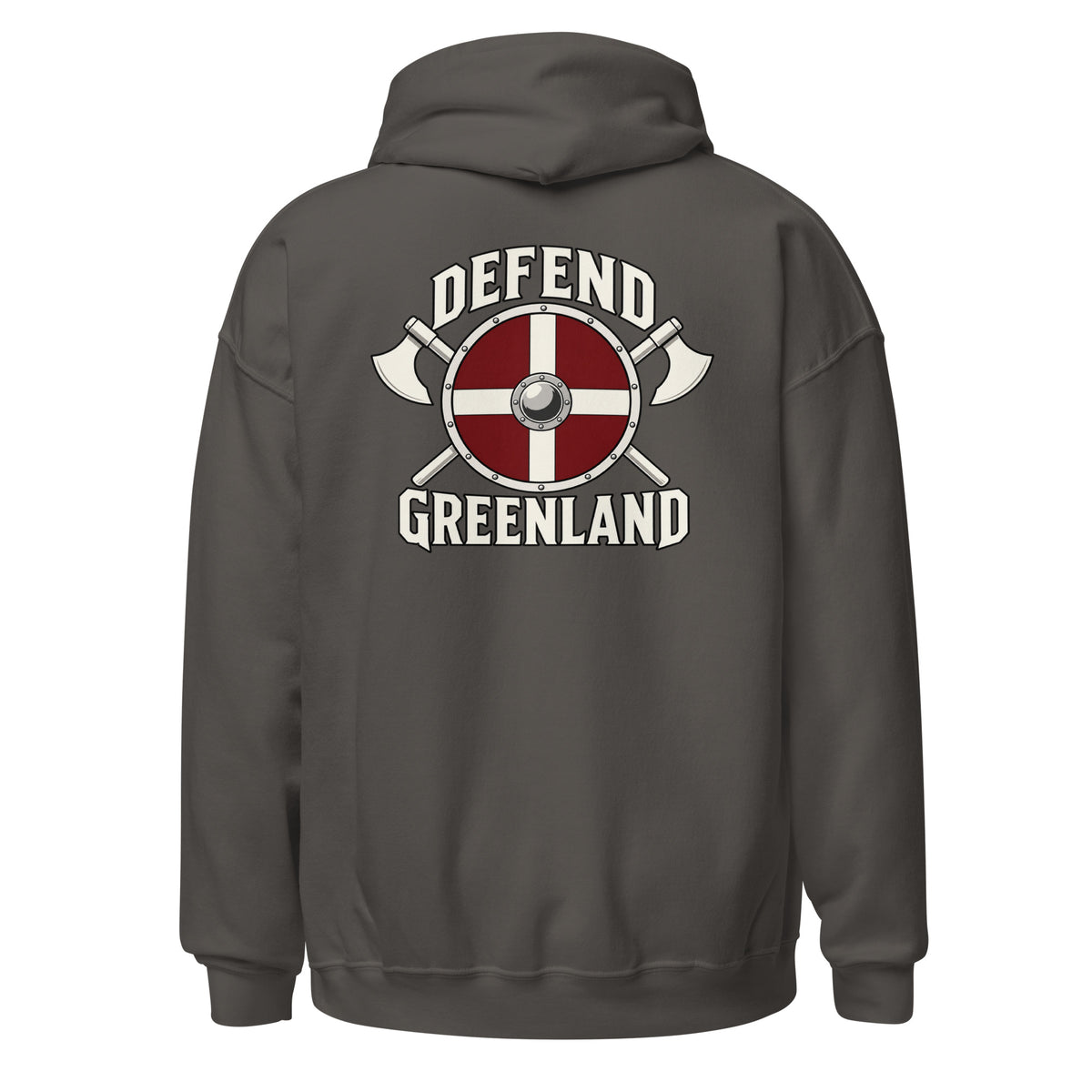 Eldruna Defend Greenland hoodie in Charcoal — back print
